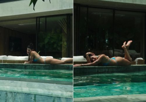 Ana Castela posa de biquíni à beira da piscina